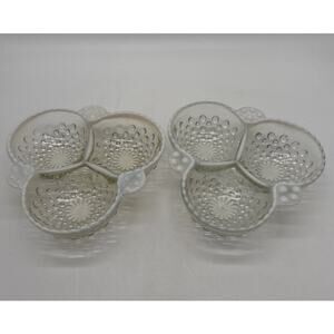 Vtg Fenton Hobnail Moonstone Divided 3 Section Relish Nut Candy Dish Lot Of 2